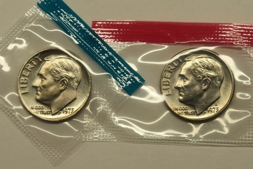 1973 P & D Uncirculated Roosevelt Dimes in Mint Cello, Free Shipping
