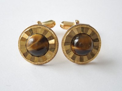 Manschettenknöpfe goldfarben Tigerauge rund 13,5 g/Ø 1,8 cm