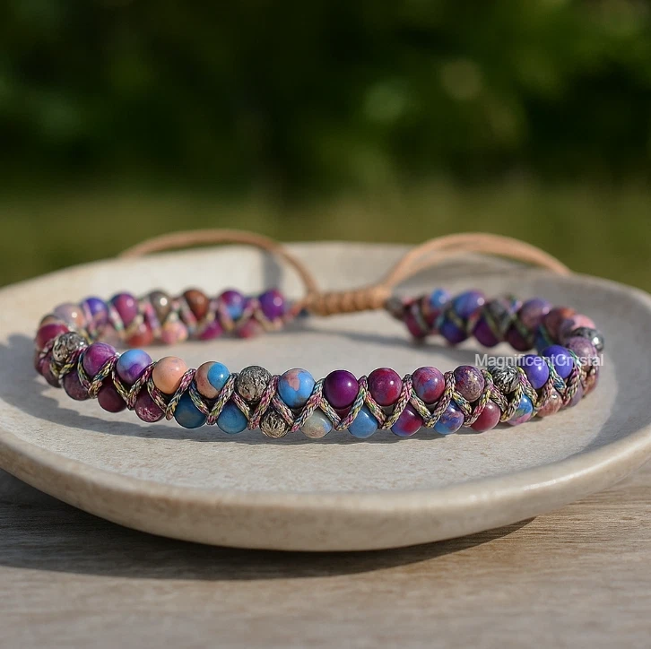 银河海沉积物碧玉手链精致串珠可调节珠宝礼品 — 第 2/4 张图片