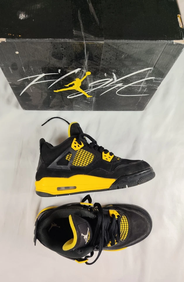 Nike Air Jordan 4 Retro Thunder GS 38.5 Black Tour Yellow 408452-017 avec boîte - Photo 1/4