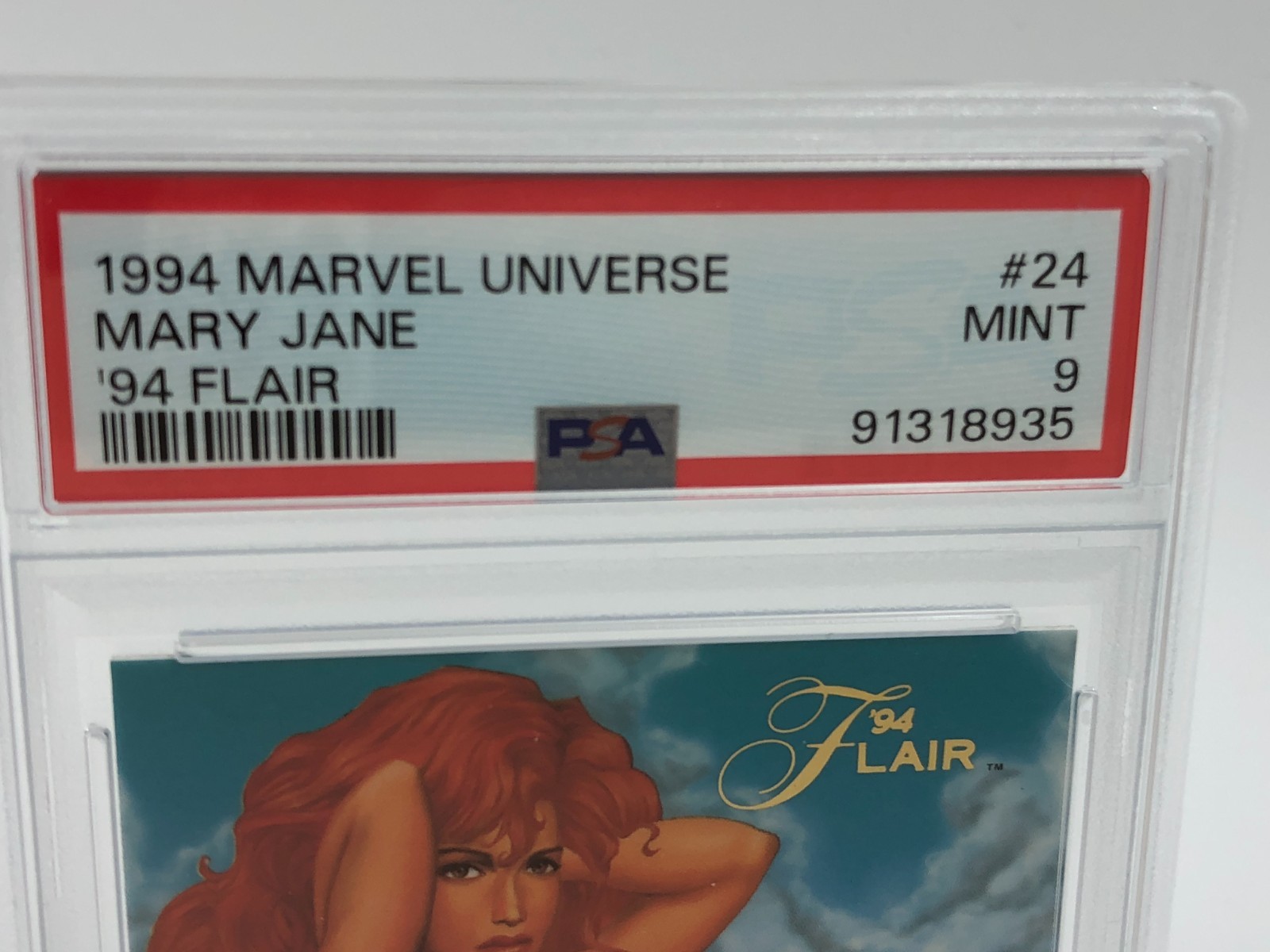 1994 MARVEL UNIVERSE Trading Card '94 FLAIR   MARY JANE #24  graded  PSA MINT 9 view 2