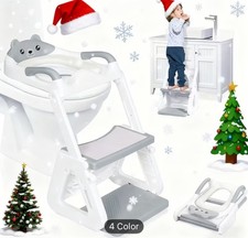 2-in-1 Adjustable Height Potty Training Toilet Seat with Step Stool for Toddlers