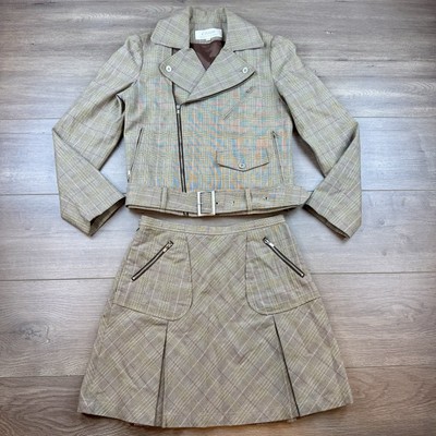Vtg 90s Y2K Etam Weekend Skirt Suit Set Asymmetrical Zip Jacket Moto Pleated