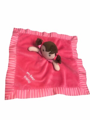 My Best Friend Baby Blanket Rattle girl with brown hair Pink Lovey 14.5 x 14.5''
