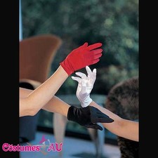 Ladies Satin Lycra Gloves Black White Red Color Size 6-12