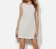 Woman's Cream Marshmallow Sleeveless Lace Sheath Mini Dress