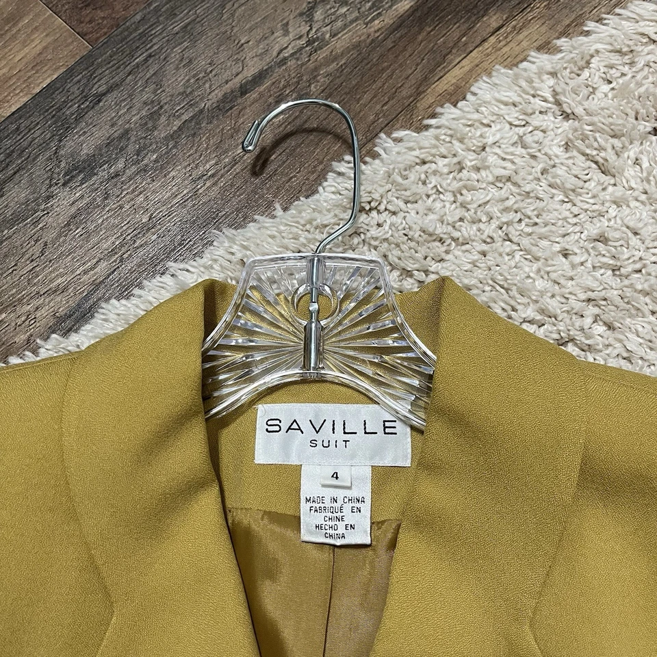 Blazer vintage Saville 4 amarillo mostaza 100 % seda con muescas solapa Foto 3 de 4