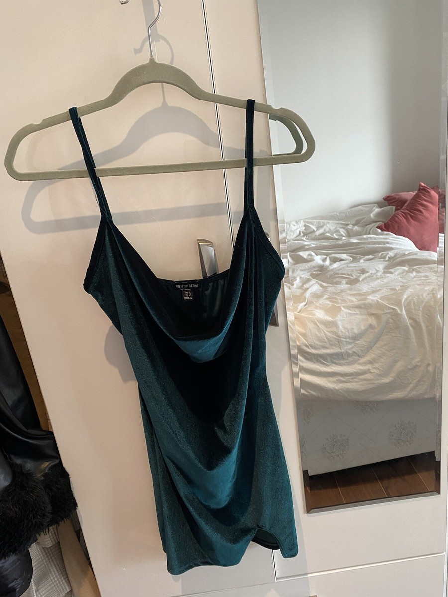 PrettyLittleThing Forest green velvet cowl strappy bodycon dress size 10 |  eBay UK