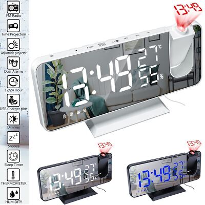 7.5'' LED Digital Projection Dual Alarm Clock Snooze FM Radio Timer Monitor USB