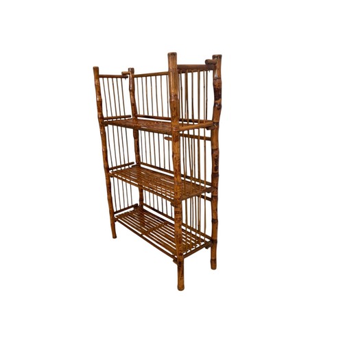 Vintage Tiger Burnt Bamboo Folding 3 Tier bookshelf split bamboo etagere - Picture 4 of 10