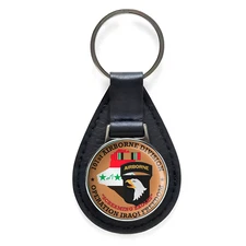 101st Airborne Division Operation Iraqi Freedom Leather Keychain Silver Keyring