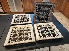 Set of 4 Antique Wall Furnace Grate 13" x 13" inside 15" x 10" x 11" Lot