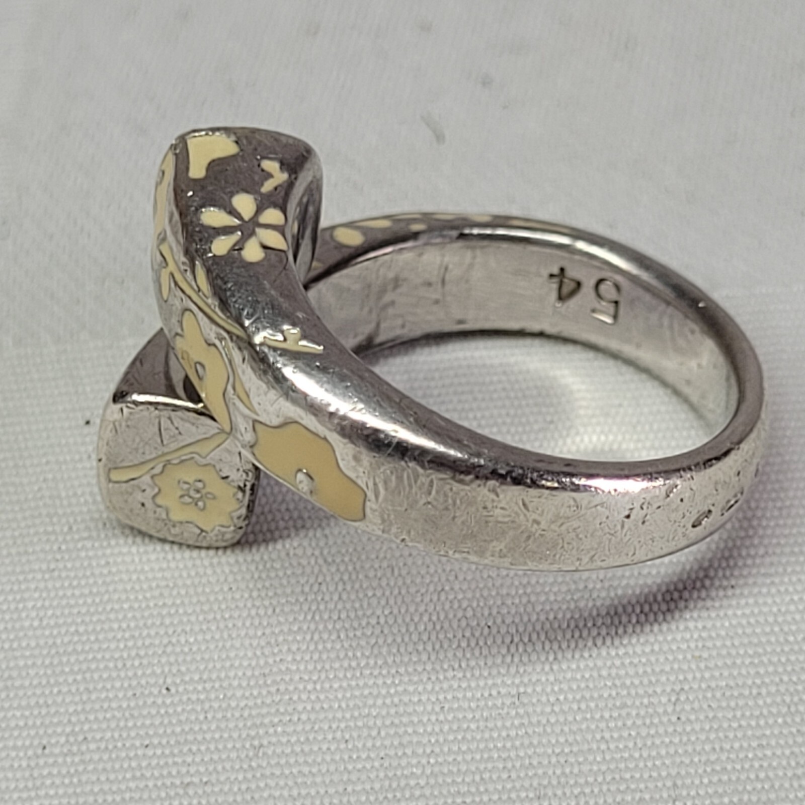 09K11 Nice 925 Solid Silver Enamel Ring Size 54 K… - image 7