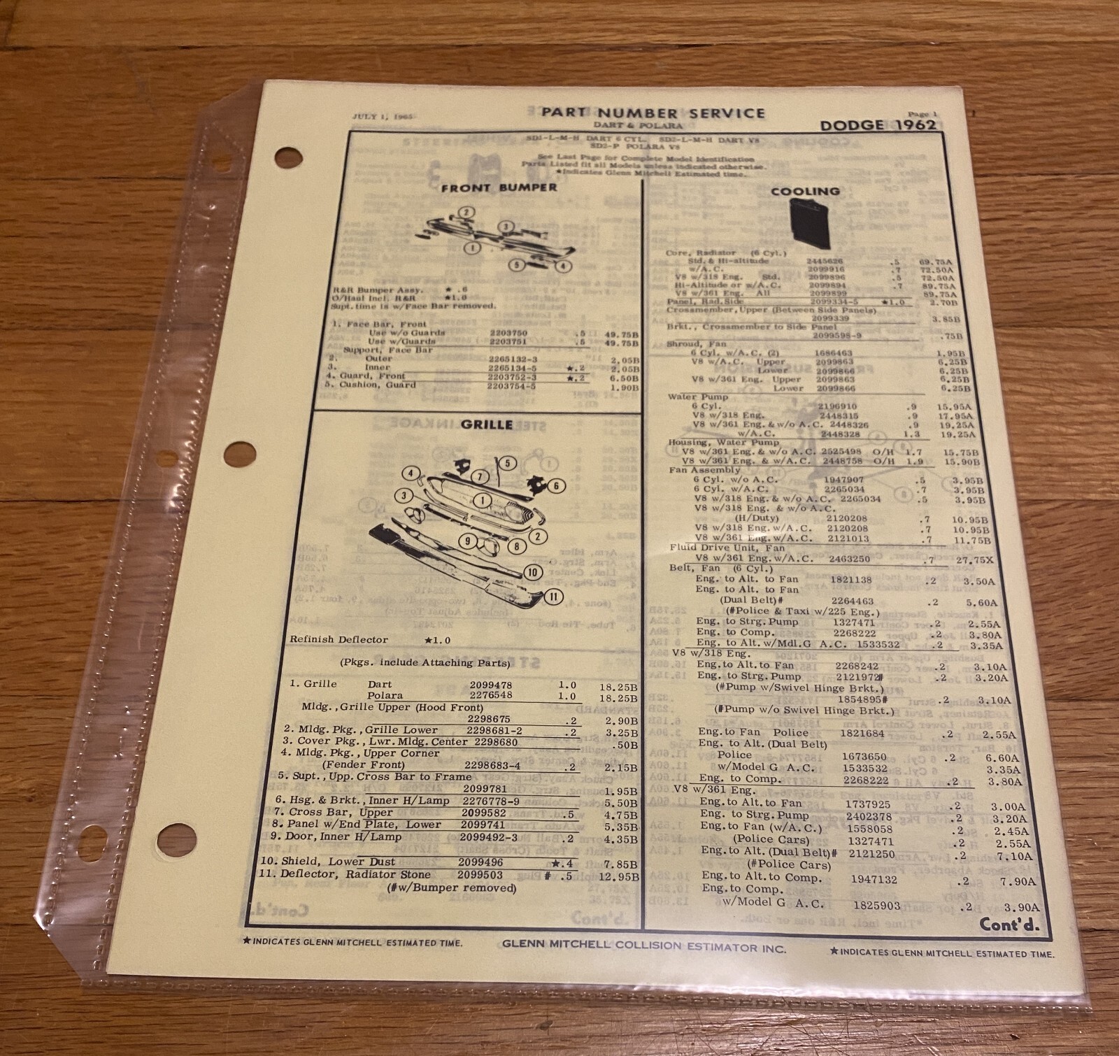1962 Dodge Dart Polara Parts Catalog with Part Numbers Mopar 62