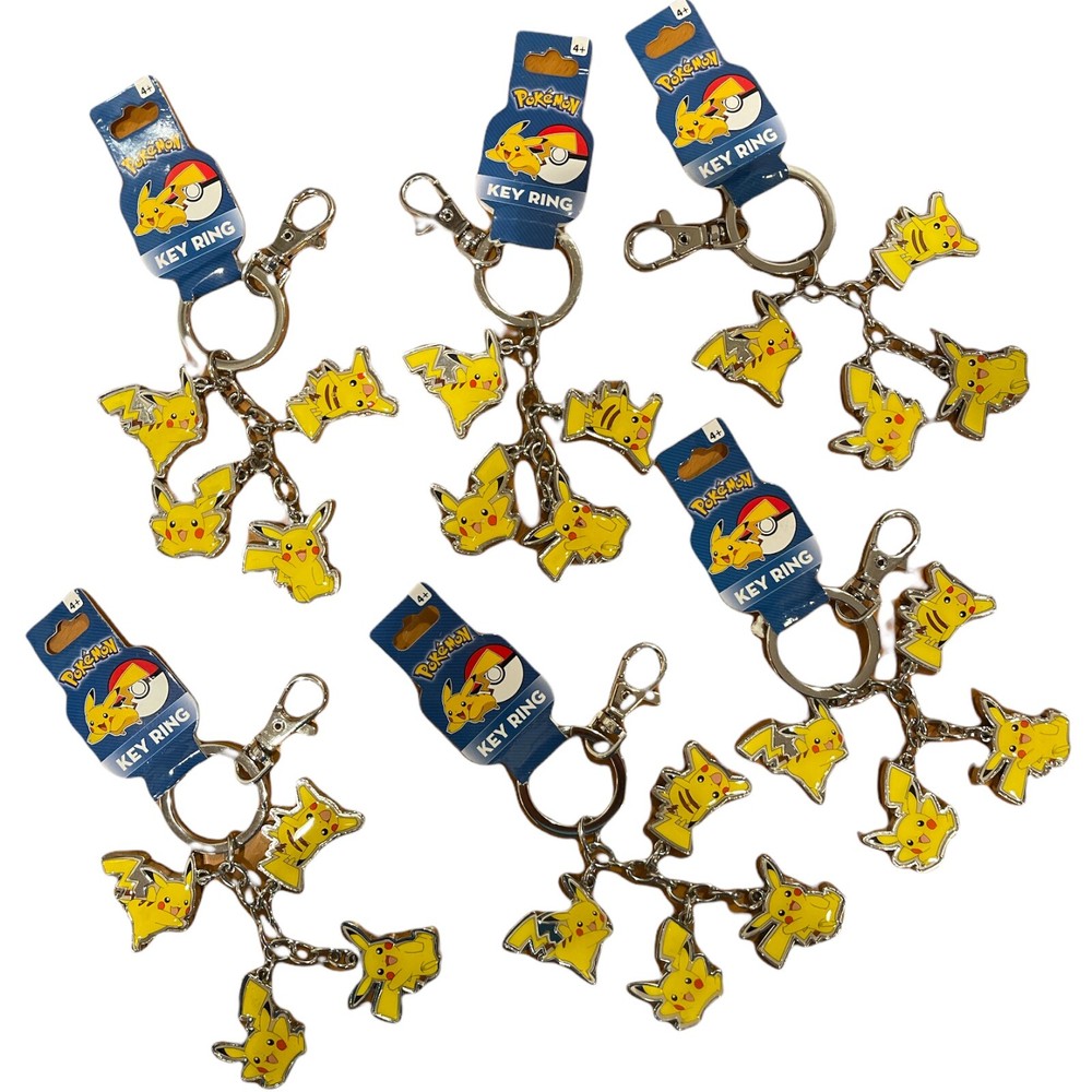 Lot of (6) Nintendo Pokemon Pikachu Four Figures Metal Keychain Keyring Pendants