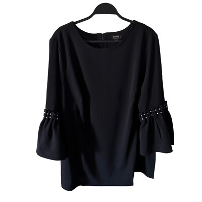 Maree Pour Toi Plus Size 20 Black Bell Sleeve Pearl Embellished Blouse Top NWT