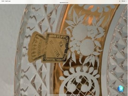 Rare 9.5” BOHEMIAN FRUIT BOWL CZECH MOSER ENGRAVED CUT TO CLEAR GOLD Hobnail 🎁 - Picture 7 of 10