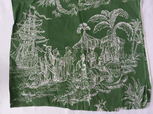 Vtg Kleinfab Orig Decor Fabric 44"x35" Ship Jungle Giraffe Lion Palm Tree Native - Picture 2 of 16