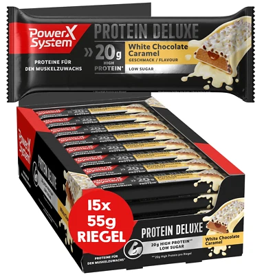 POWER SYSTEM Protein Riegel Deluxe White Chocolate Caramel 15 x 55g High 35% Eiweiß