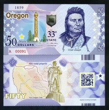 USA States, Oregon - Oregon Trail, $50, Polymer, ND (2018) Chief Joseph - UNCIRC