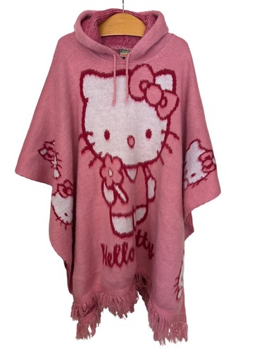 Hello Kitty rosa Poncho Cape Kapuze Fransen Handarbeit Tejidos Ruminahui Wollmischung