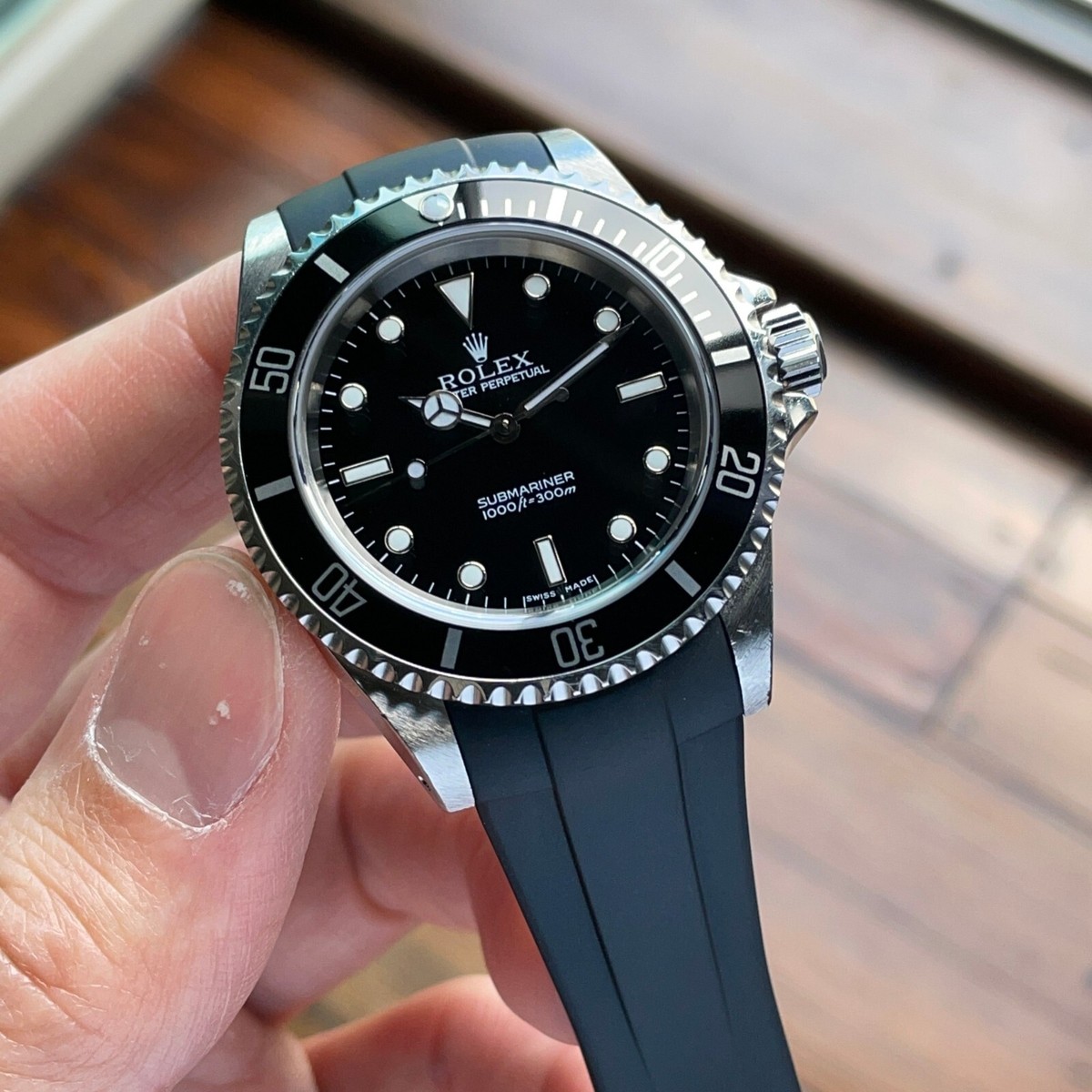 FKM Strap - Black Rubber Watch Band for Rolex Submariner 16610