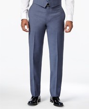  199 Calvin Klein Men'S Blue Extra Slim Fit Flat Front Pants Trousers 35 W 40 L