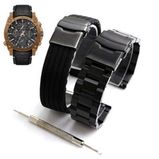 Pack of 2 Steel Bracelet  Silicone Black Replacement Watch Band Bulova 97B188