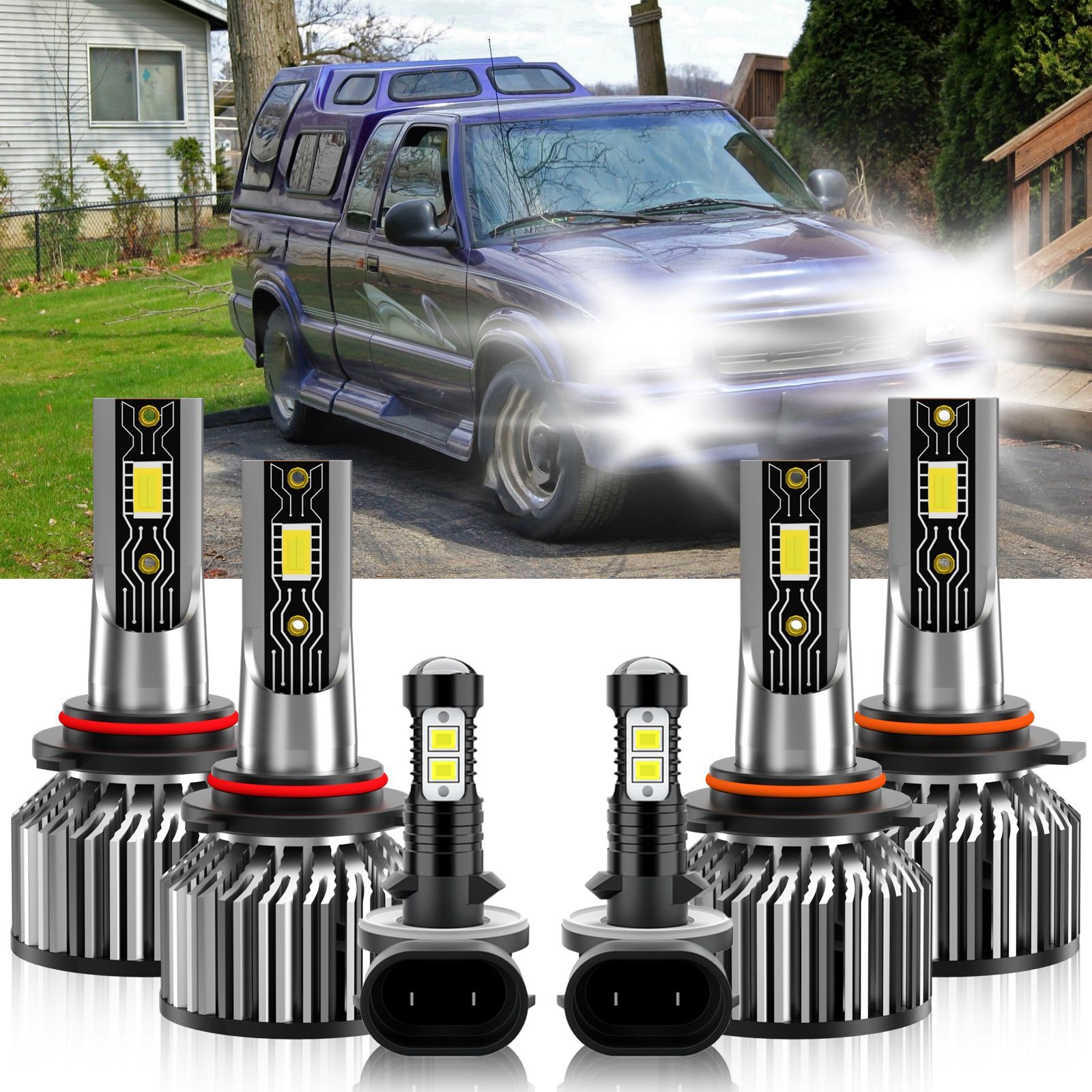 6Pcs LED Headlight Bulbs Combo Fog Light  white kit For GMC Sonoma 1998-2004