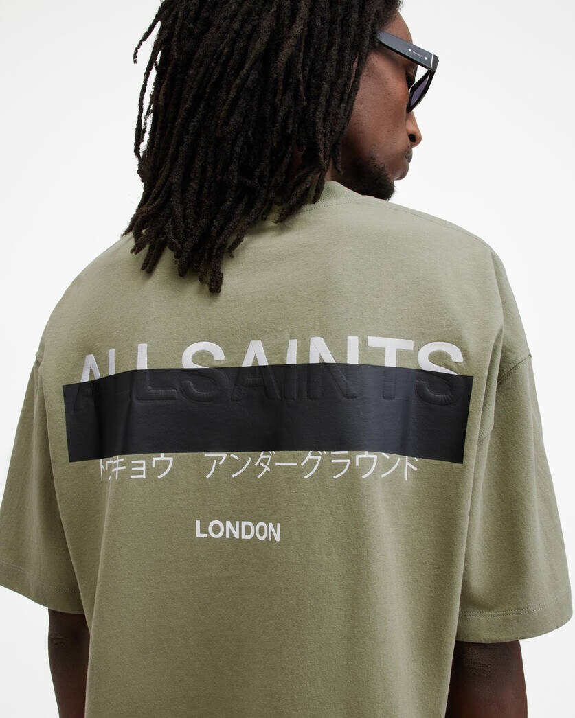 AllSaints Redact Oversized Embroidered Logo T-Shirt Eden Green RRP