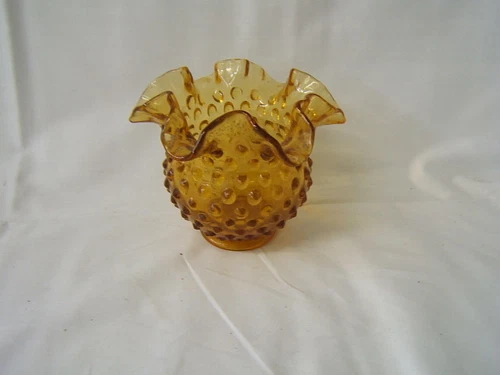 Fenton Hobnail Amber Vase 4 1/4" Height x 5" Diameter VGC