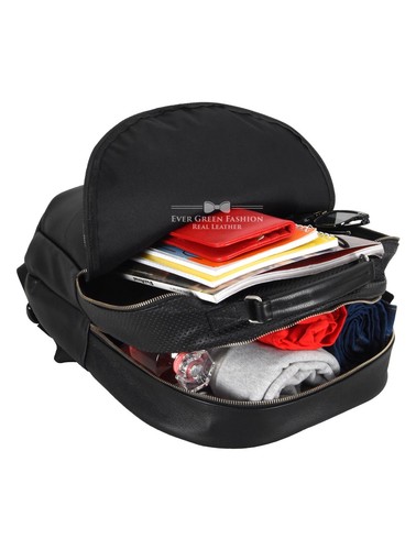 Unisex Leather Backpack Black Hand Carry Classic Style School College Office Bag - Picture 7 of 8