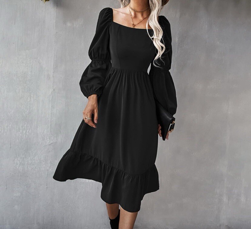 black a line midi dress with sleeves Women's Zane A-line Off-Shoulder Linen Midi Dress S/M/L Black MEAN BLVD S / Black main image 0