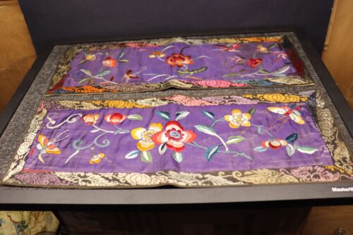 2 Vintage Chinese Silk Embroidery Panel Butterflies & Flowers. Unknown ? era
