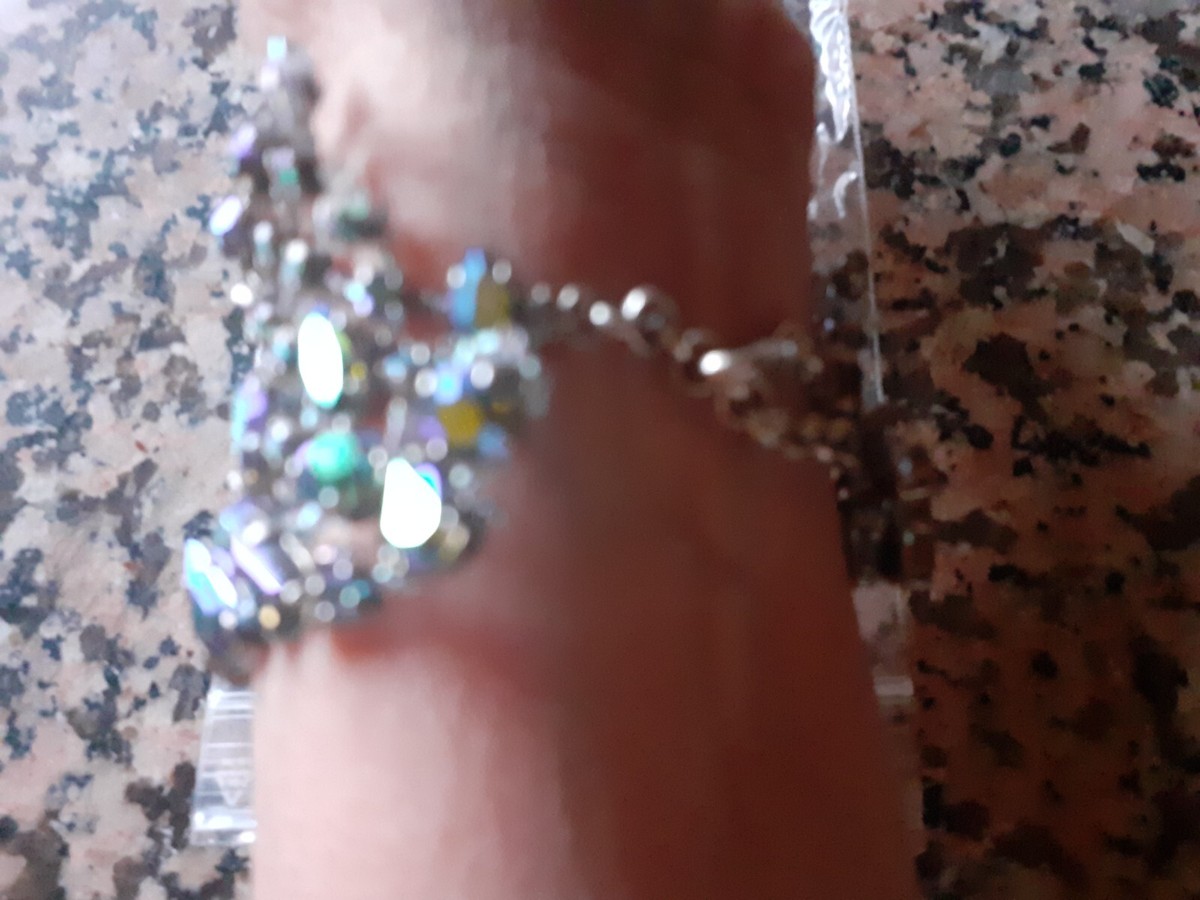 Bracelet Manchette Réglable Satellite – Cristaux Multicolores – Fermoir Mousqueton – Argenté – Occasion