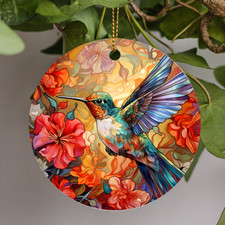 Hummingbird Floral Ornament, Colorful Hummingbird, Keepsake Ceramic Ornament