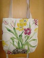NEW MADE   IN SANDERSON PAINTERS GARDEN FLORAL COTTON   16in Tote bag   LINED