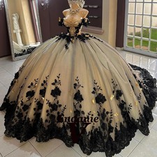 3D Flowers Quinceanera Dress for Girls Illusion Lace Appliques Corset Vestidos