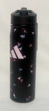 Adidas 600mL 20oz Steel Straw Metal Water Bottle Insulated Black Pink