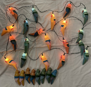 2 sets Vtg 1990s 10 Parrot Toucan Birds Blow Mold Tiki Patio Party String Lights