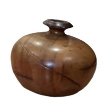 Hand Turned Wood Vase The Wood Whittlers Wheat Grain Carvings Mini 2.5  Tall