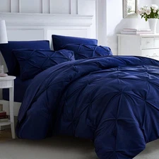 7pc Bed Comforter Set Queen Size, 7 Piece Dark Blue Bedding Sets with Comfort...