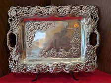 VTG "1995" Arthur Court Rectangular Trw W / Handles "Grapes & Leaves" CLEAN