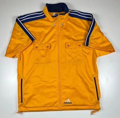 Adidas Vintage 90s Sweat à Capuche Manches Courtes Jaune Bleu L Veste Légère - Photo 1/4