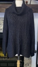 ELLE Cable Knit Sweater Hi Low Hemline Dark Grey Size XL