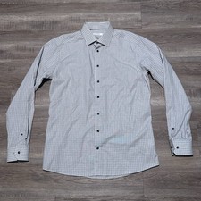 Eton Gray Plaid Long Sleeve Poplin Dress Shirt Men's Size 43 17 Slim Fit