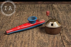 Lot of 2 Vintage Musical Tin Toys – Kazoo and Noisemaker