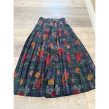 Vintage JOBIS Plaid & Floral Pleated Maxi Skirt | Made in Germany