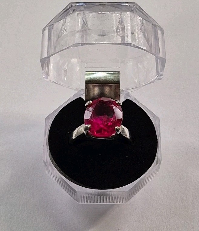 Red Lab Created Ruby Size 8 Ring 925 Sterling Sil… - image 1