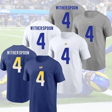 SALE OFF! Ahkello Witherspoon #4 Los Angeles Rams 2025 Name & Number Fan Gifts